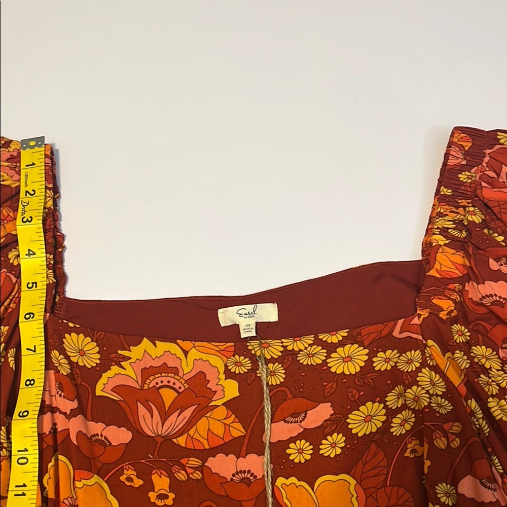 Easel Los Angeles Floral Long Sleeve Red and Orange Square Neck Longsleeve Sz 3X - Picture 6 of 10